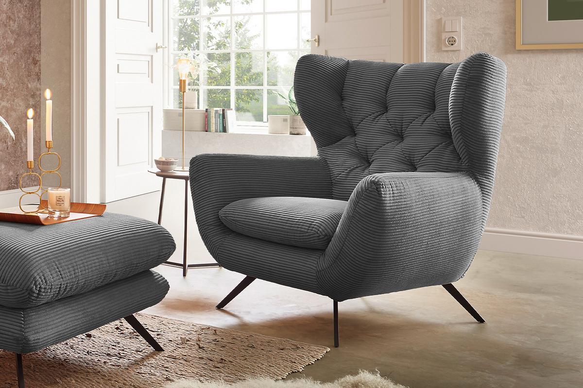 SITZGRUPPE CHARME Grau Cord - Grau, Textil (225/94/95cm) - KAWOLA