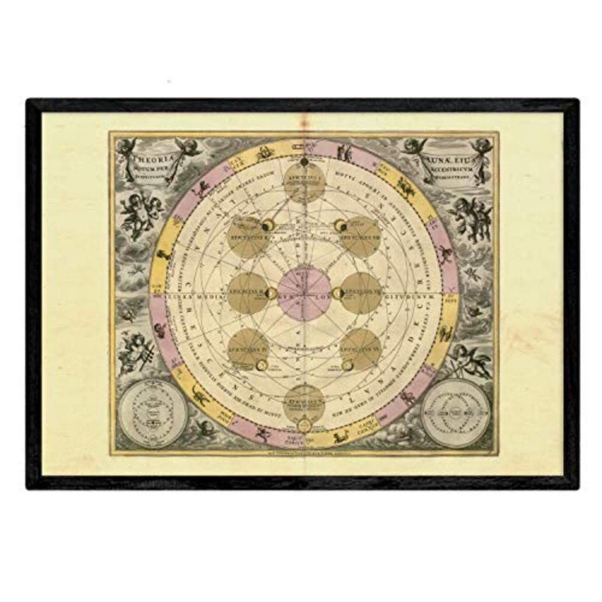 POSTER Set mit 4 alten astronomischen Karten A4 Schwarzer Rahmen - Schwarz, Papier (29.7/3cm) - Nacnic