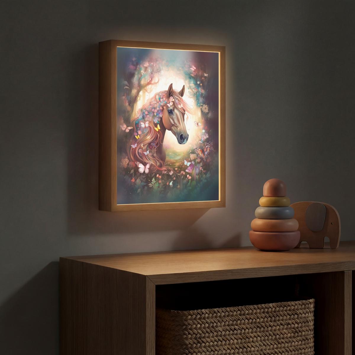 NACHTTISCHLAMPE MIT AKKU Pferd - Natur - Blumen - Schmetterlinge - Wald 30x40 cm - Dunkelbraun, Holzwerkstoff (8/30/40cm) - OnlyWow