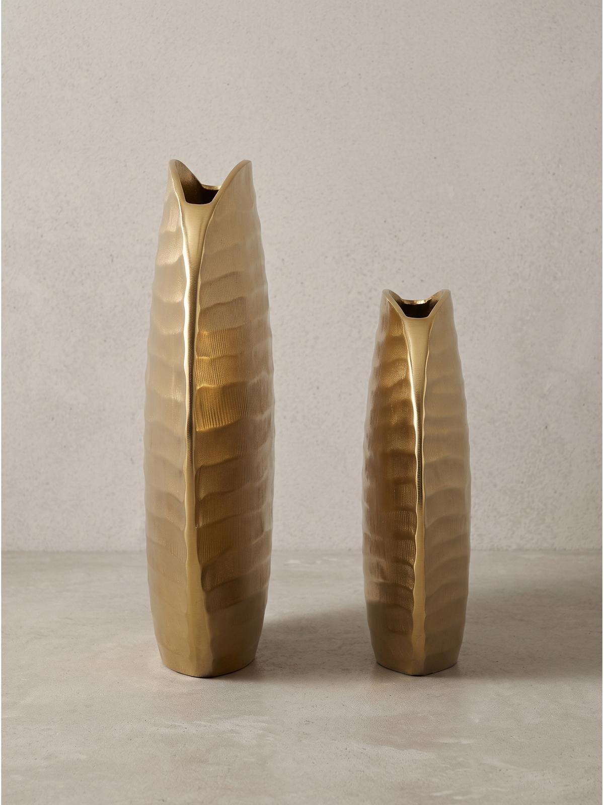 VASEN 2er-Set BERLENGA, Aluminium, handgefertigt, Gold, 26 x 14 x 30,5 cm - Goldfarben, Metall (30.5cm) - KADIMA DESIGN