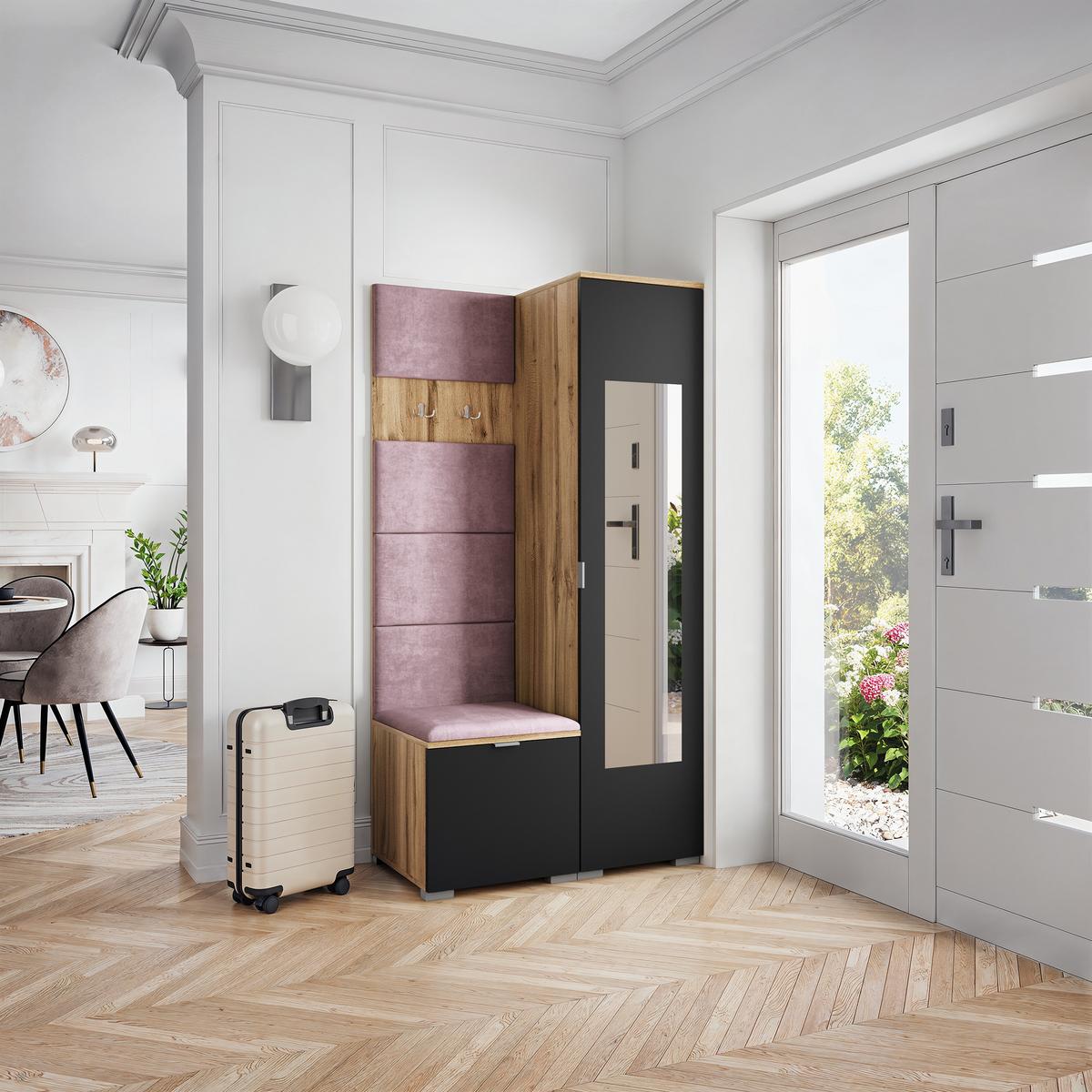 GARDEROBENSCHRANK VIRA 95/181/51 cm Modern Garderobe-Set Eiche Wotan - Eiche Wotan/Lila, Holzwerkstoff (95/181/51cm) - MASSENO