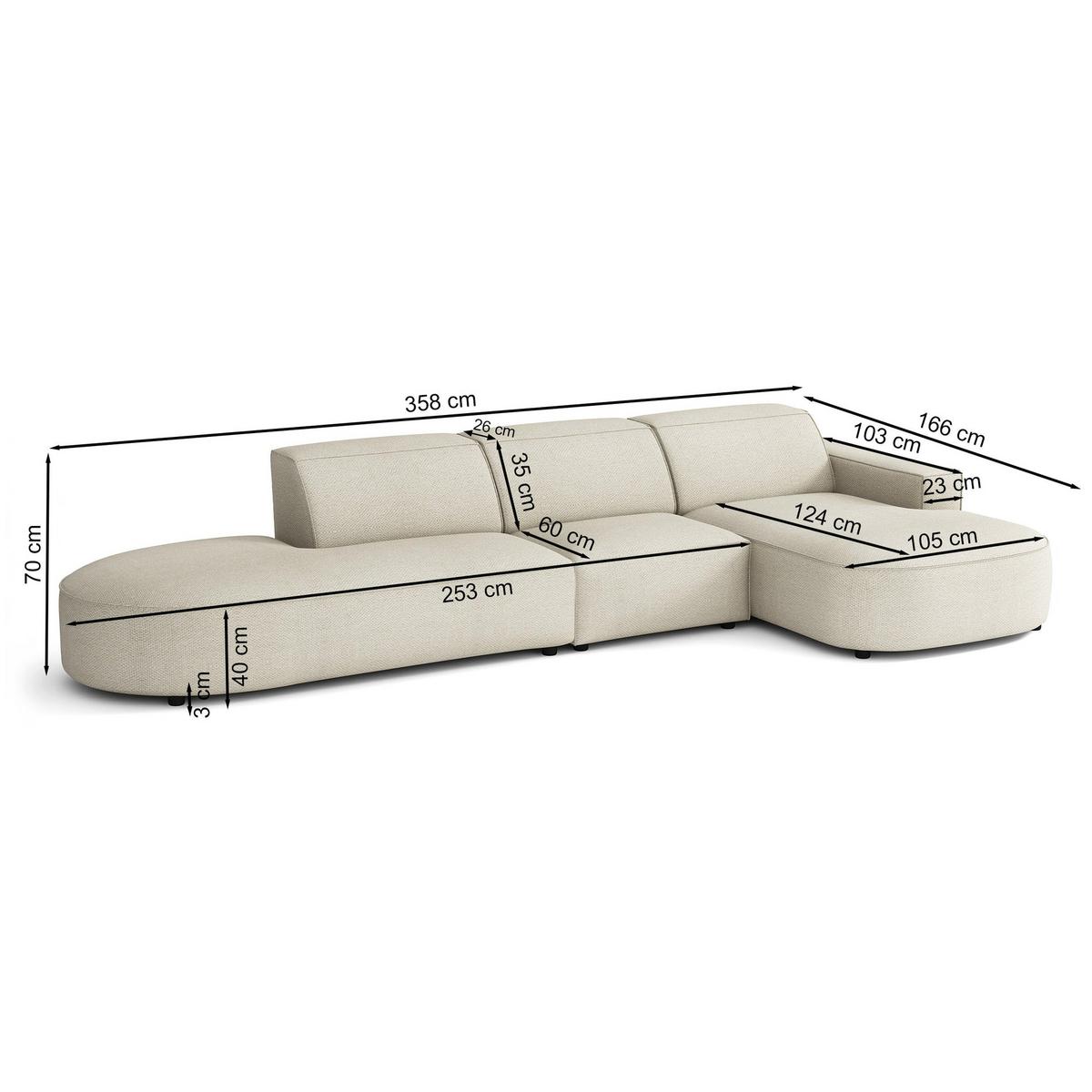 ECKSOFA Sallmo L-Form, 3-Sitzer, links 358 cm - Schwarz/Cappuccino, Kunststoff/Textil (358/166cm) - Selsey
