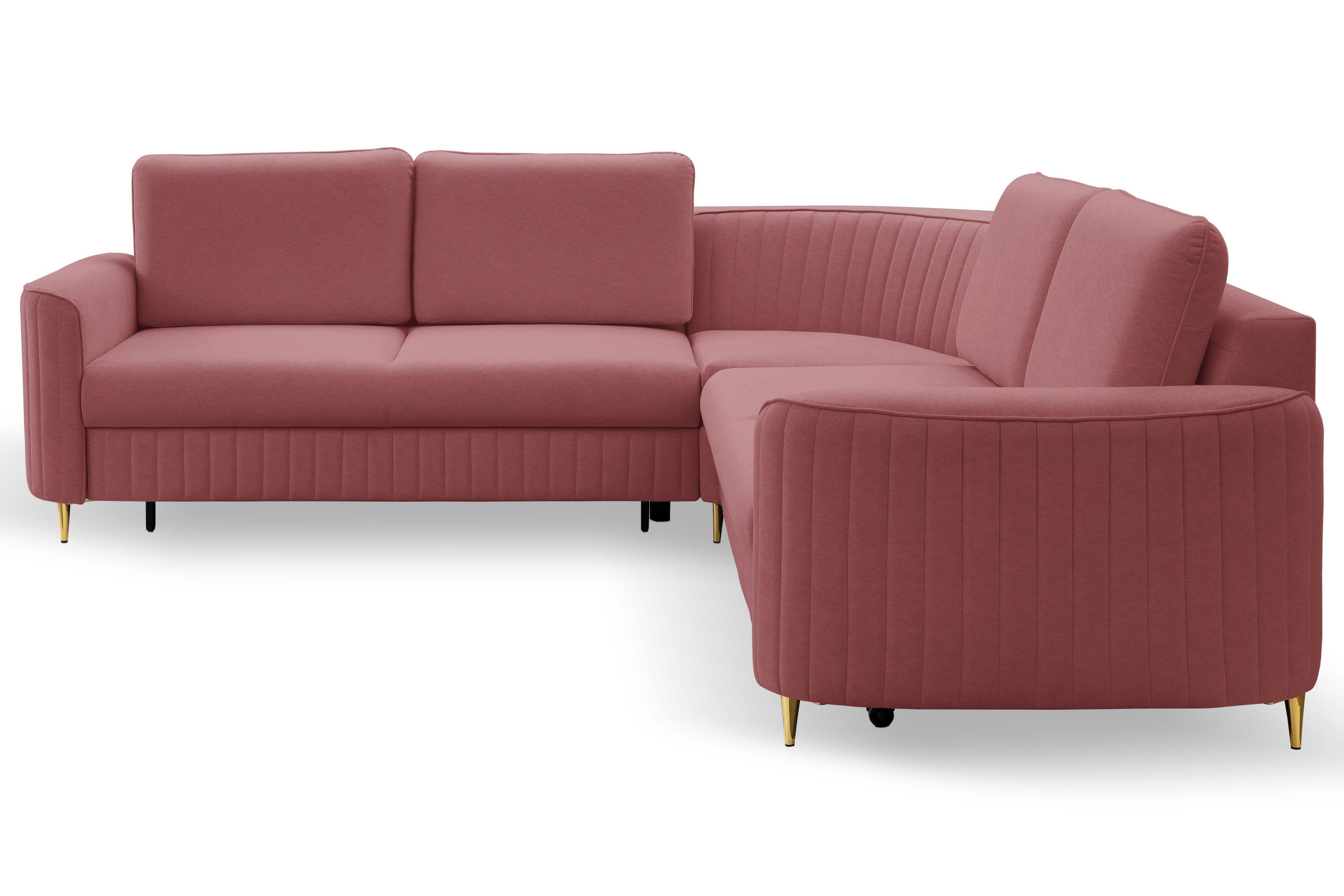 ECKSOFA VELA R-S Dunkelrot Velours-Stoff mit Schlaffunktion - Dunkelrot, Holz (251/251cm) - MASSENO