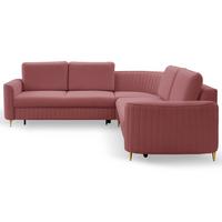 ECKSOFA VELA R-S Dunkelrot Velours-Stoff mit Schlaffunktion - Dunkelrot, Holz (251/251cm) - MASSENO