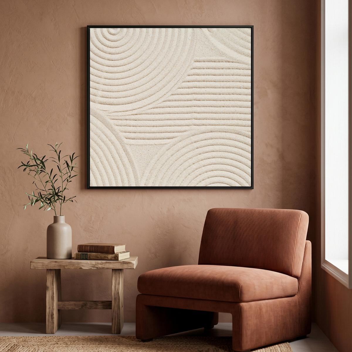 LEINWAND Bilder mit Rahmen - Muster - Abstrakt - Weiß - 90x90 - Beige, Textil (90/90cm) - MuchoWow