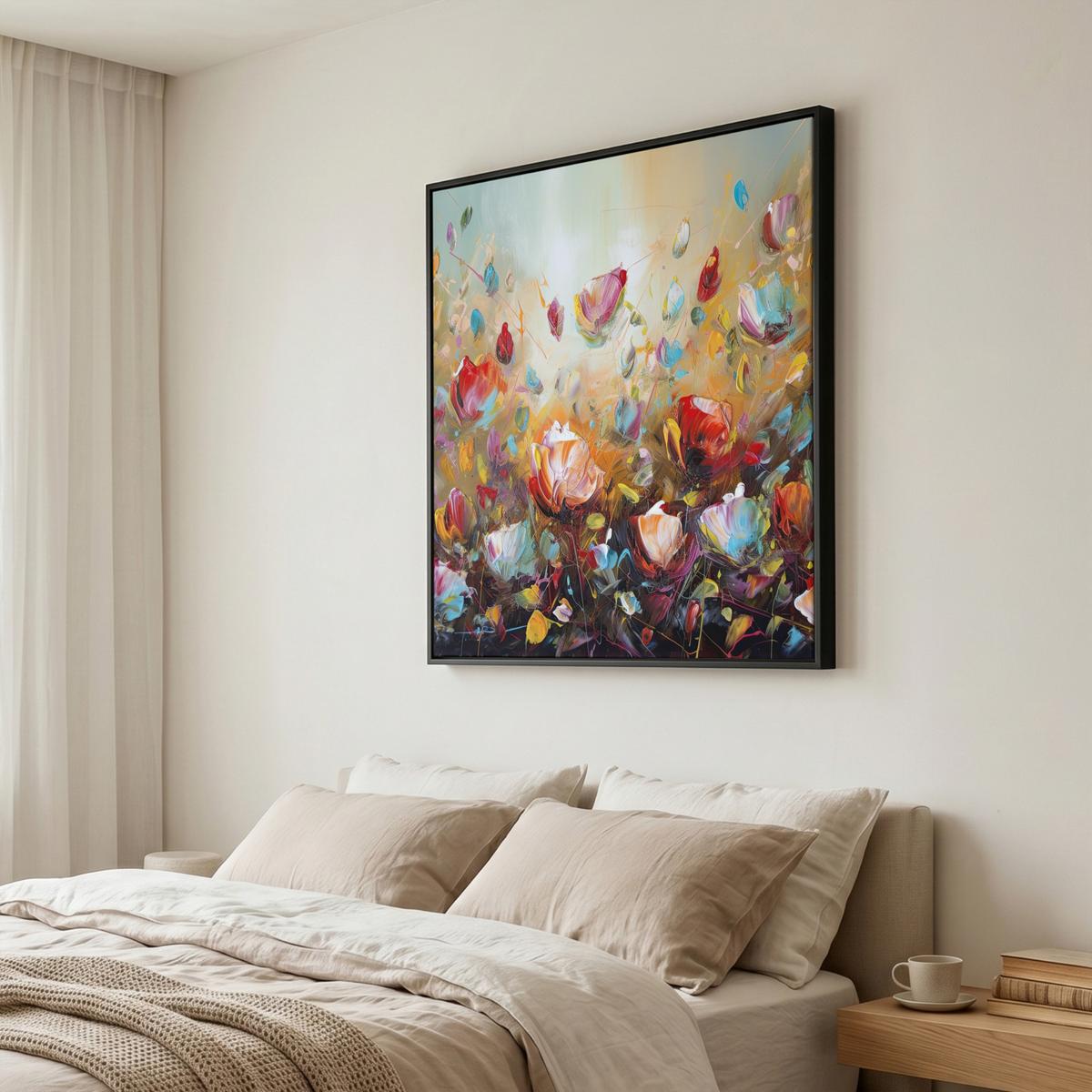 LEINWAND Bilder mit Rahmen - Blumen - Kunst - Natur - Ölgemälde - 90x90 - Multicolor, Textil (90/90cm) - MuchoWow