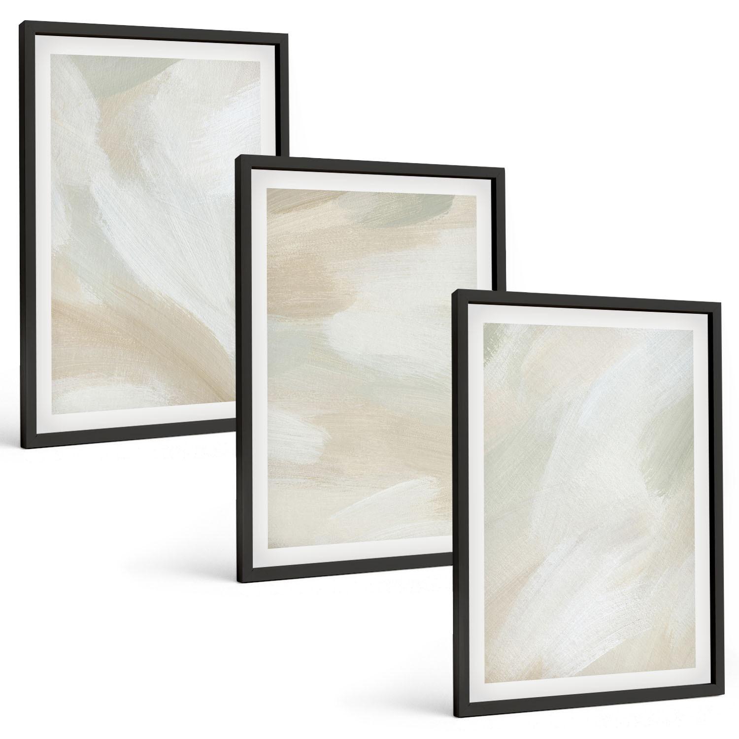 BILDER SET 3er Set - 40x60 cm Schwarzer Rahmen - Minimalismus der Farbstruktur - Schwarz, Kunststoff (40/60cm) - TULUP