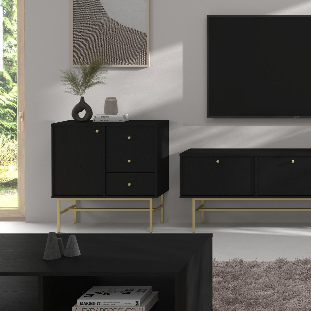 KOMMODE TORINO 84/86/41 cm mit 3 Schubladen 1 Türen Graphitfarben - Goldfarben/Graphitfarben, Holzwerkstoff (84/86/41cm) - MASSENO