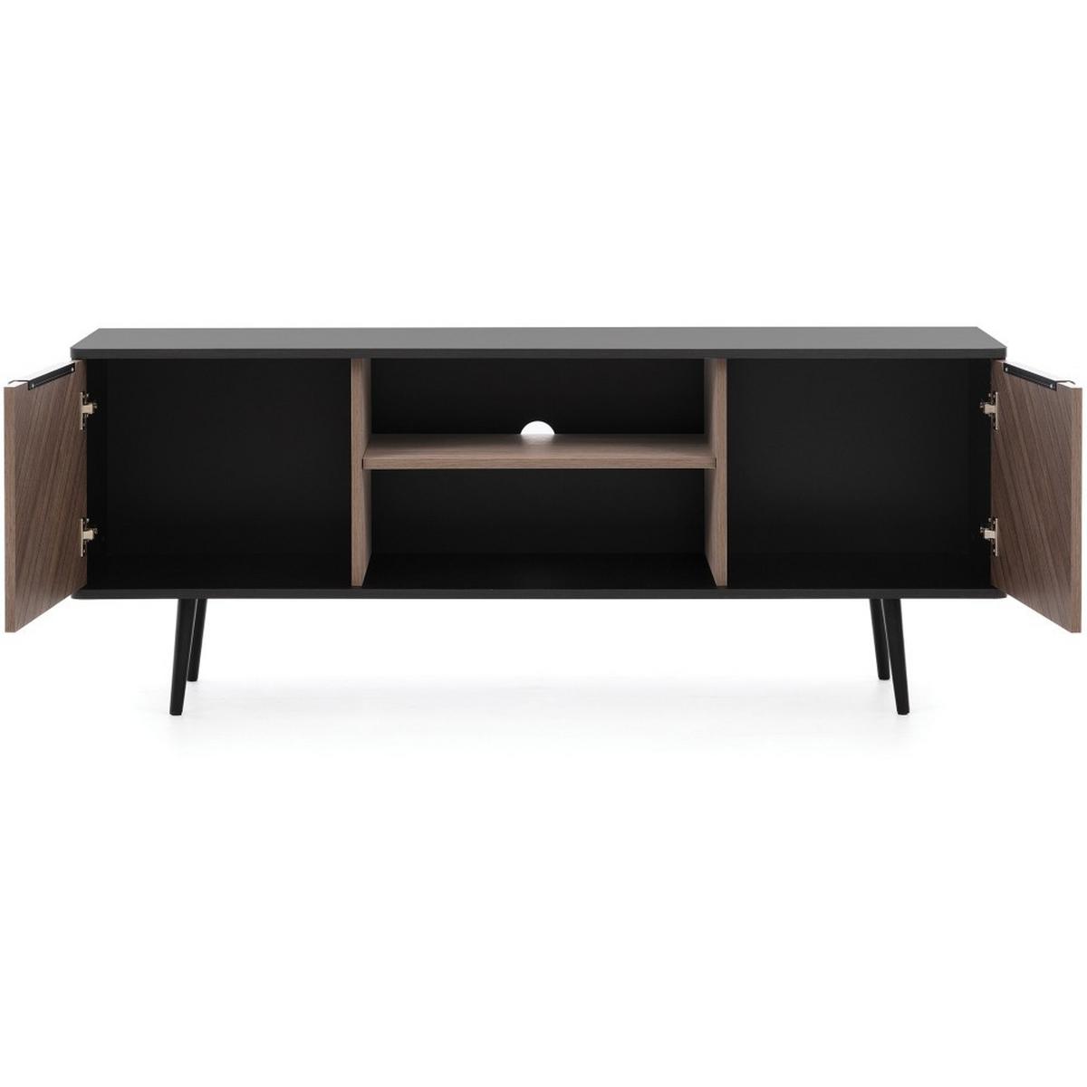 LOWBOARD Parini mit 2 Türen, mit Metallbeine, Graphitschwarz/Captains Deck - Eichefarben, Holzwerkstoff/Metall (150/60/41cm) - Beautysofa