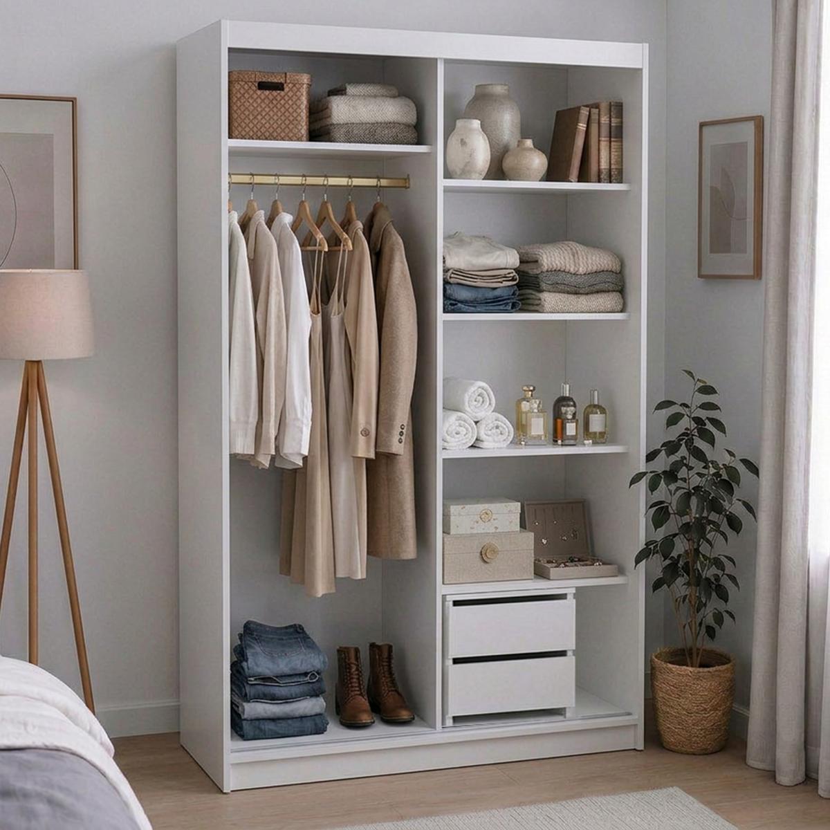 SCHWEBETÜRENSCHRANK Donatello mit 2 Türen und Schubkasteneinsatz, 120 cm, Weiß+eiche Artisan - Weiß/Eiche Artisan, Holzwerkstoff (120/205/60cm) - Beautysofa