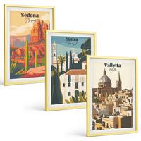 BILDER SET 3er Set - 40x60 cm Goldrahmen - Ansichten Sedona Sintra Valletta Retro - Goldfarben, Kunststoff (40/60cm) - TULUP