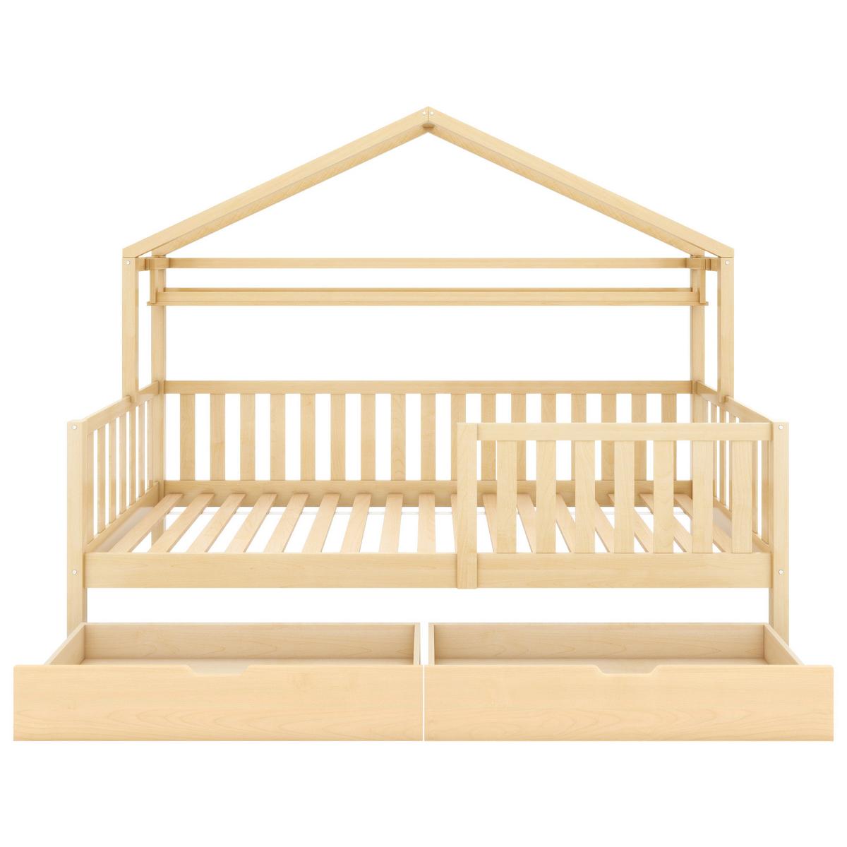 KINDERBETT HAUSBETT 90x200 massivholz in natur mit 2 schubladen - Naturfarben, Holz (90/200cm) - Urban Meuble