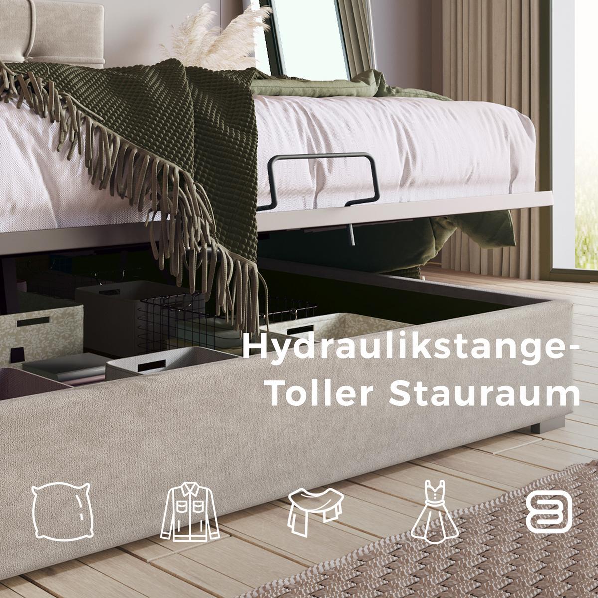 DOPPELBETT Hellgrau 203/96/97,5–117,5 cm - Grau, Holz/Textil - Urban Meuble
