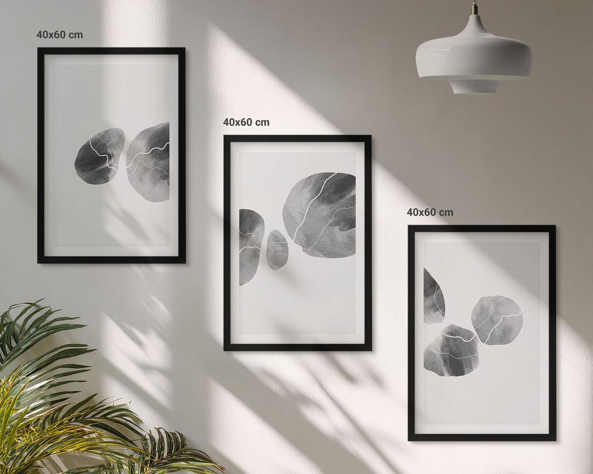 BILDER SET 3er Set - 40x60 cm Schwarzer Rahmen - Abstrakte Kunst, Farbspritzer - Schwarz, Kunststoff (40/60cm) - TULUP