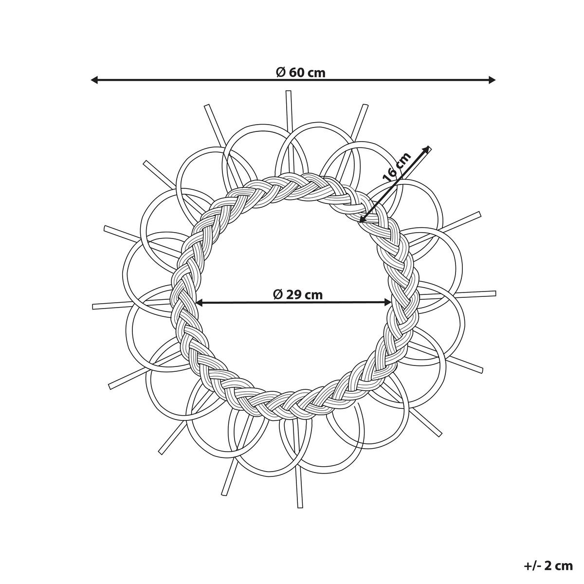WANDSPIEGEL Rattan natürlich Sonnenform 60 cm Telakia - Beige/Naturfarben, Naturmaterialien (60/60/3cm) - Beliani