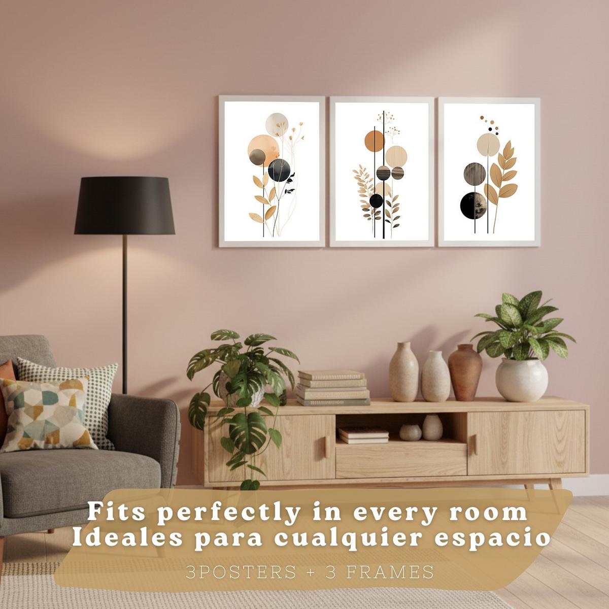 POSTER 3er-Set Wandbilder Geometrische Blumen modern Wohnzimmer Deko, Schlafzimmer, Küche, Badezimmer Weißer Rahmen A4 - Weiß, Papier (29.7/1/21cm) - Nacnic