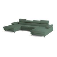 WOHNLANDSCHAFT DETTI Grün Boucle-Stoff mit Schlaffunktion - Grün, Holz (339/89/190cm) - MASSENO