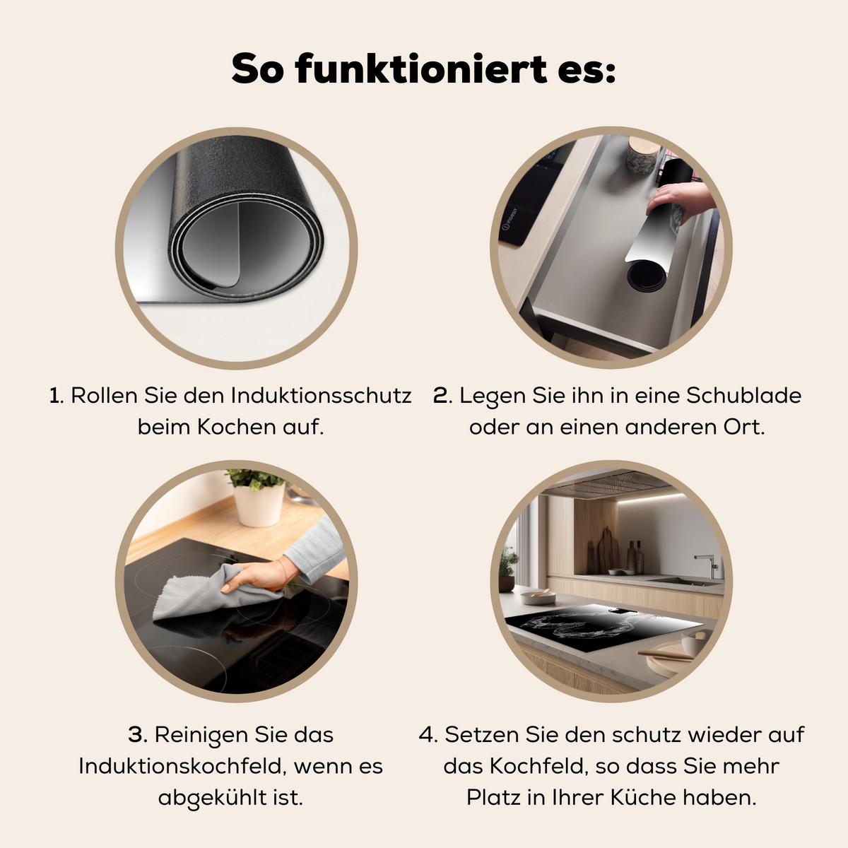 HERDABDECKPLATTE Kaffee - Herz - Schwarz und weiß - Tassen Induktionsmatte 77x59 cm - Weiß, Kunststoff (77/59/0.2cm) - MuchoWow
