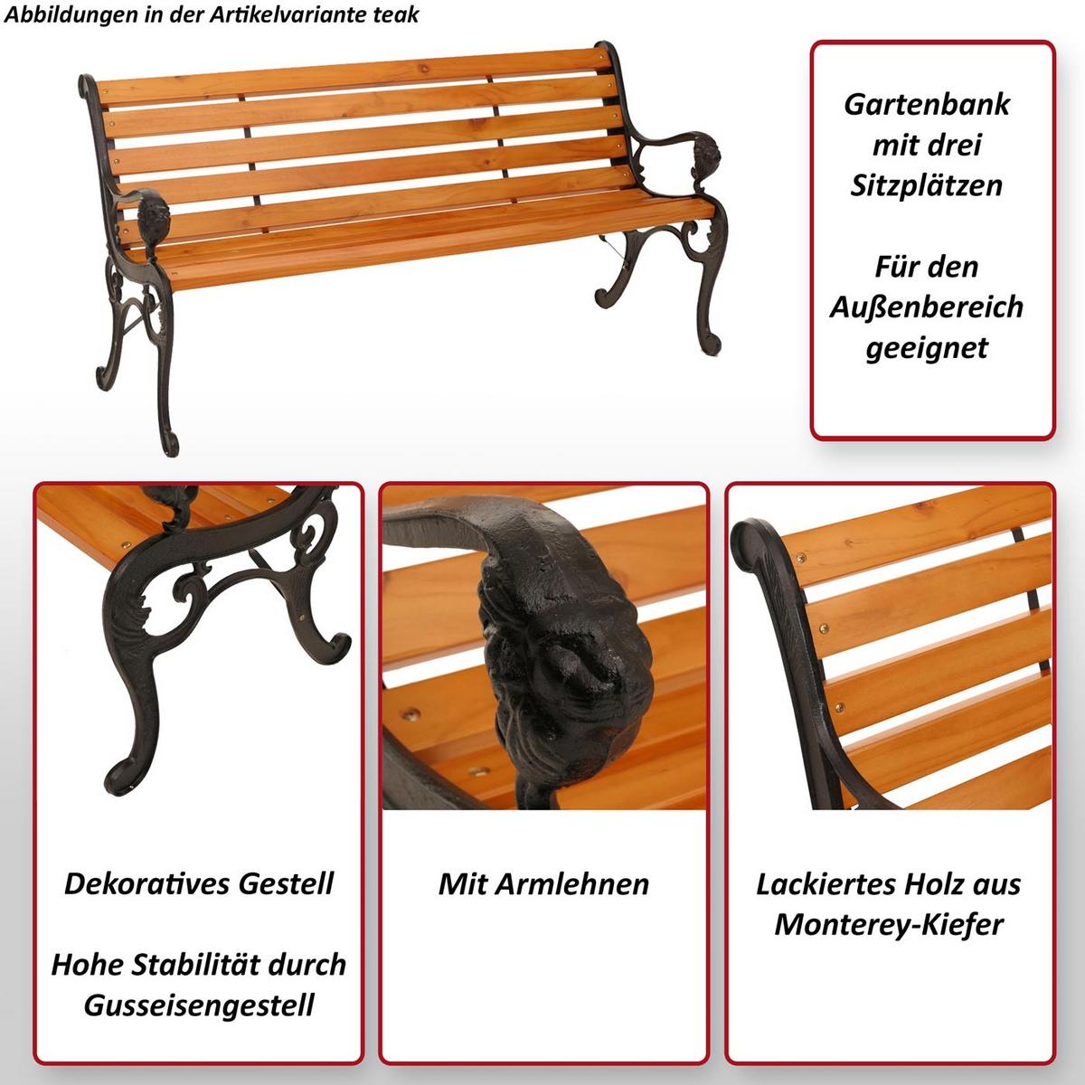 GARTENBANK Schwarz, Beige - Beige/Schwarz, Holz (164/78/35cm) - MCW