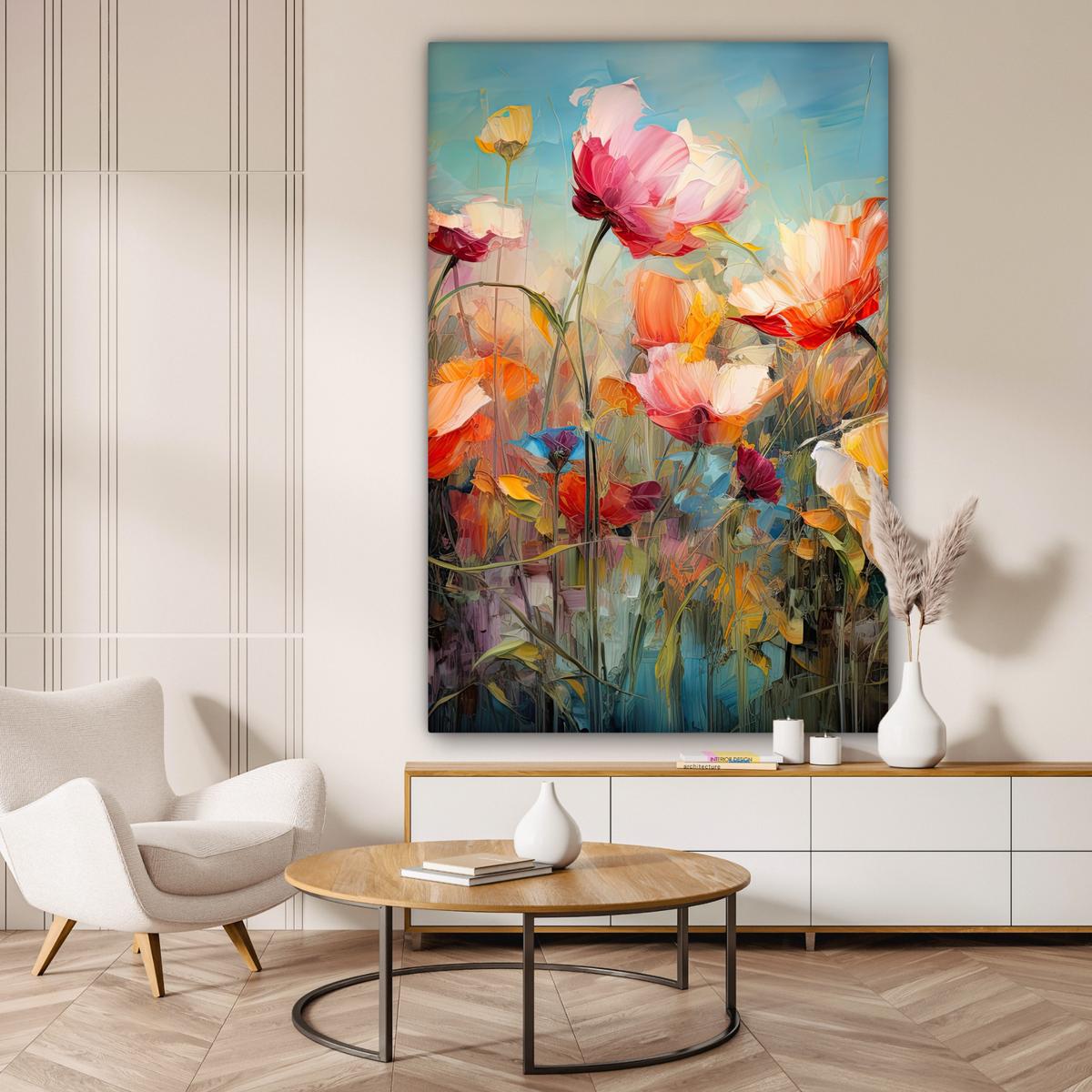 LEINWANDBILD Blumen - Aquarell - Kunst - Botanisch - Natur Deko Groß 90x140 cm - Orange, Textil (90/140cm) - MuchoWow