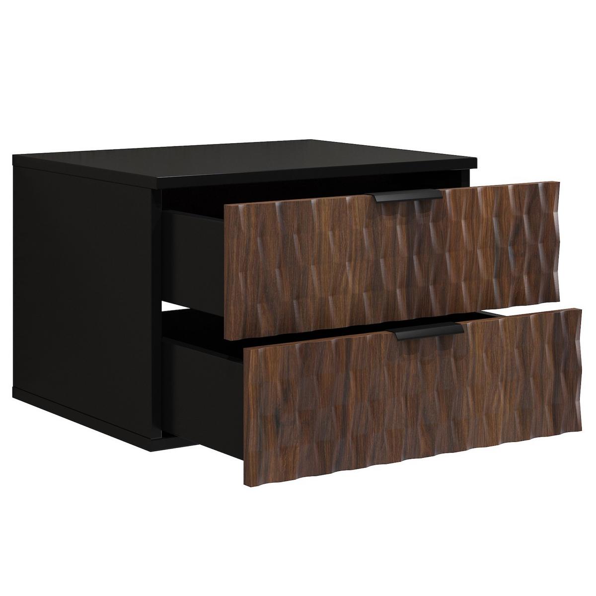 WASCHBECKENUNTERSCHRANK Java 2 Schubladen Walnuss Braun mit Schwarz - 63 x 48 x 40 cm - Eichefarben/Schwarz, Holz (63/40/48cm) - Badplaats