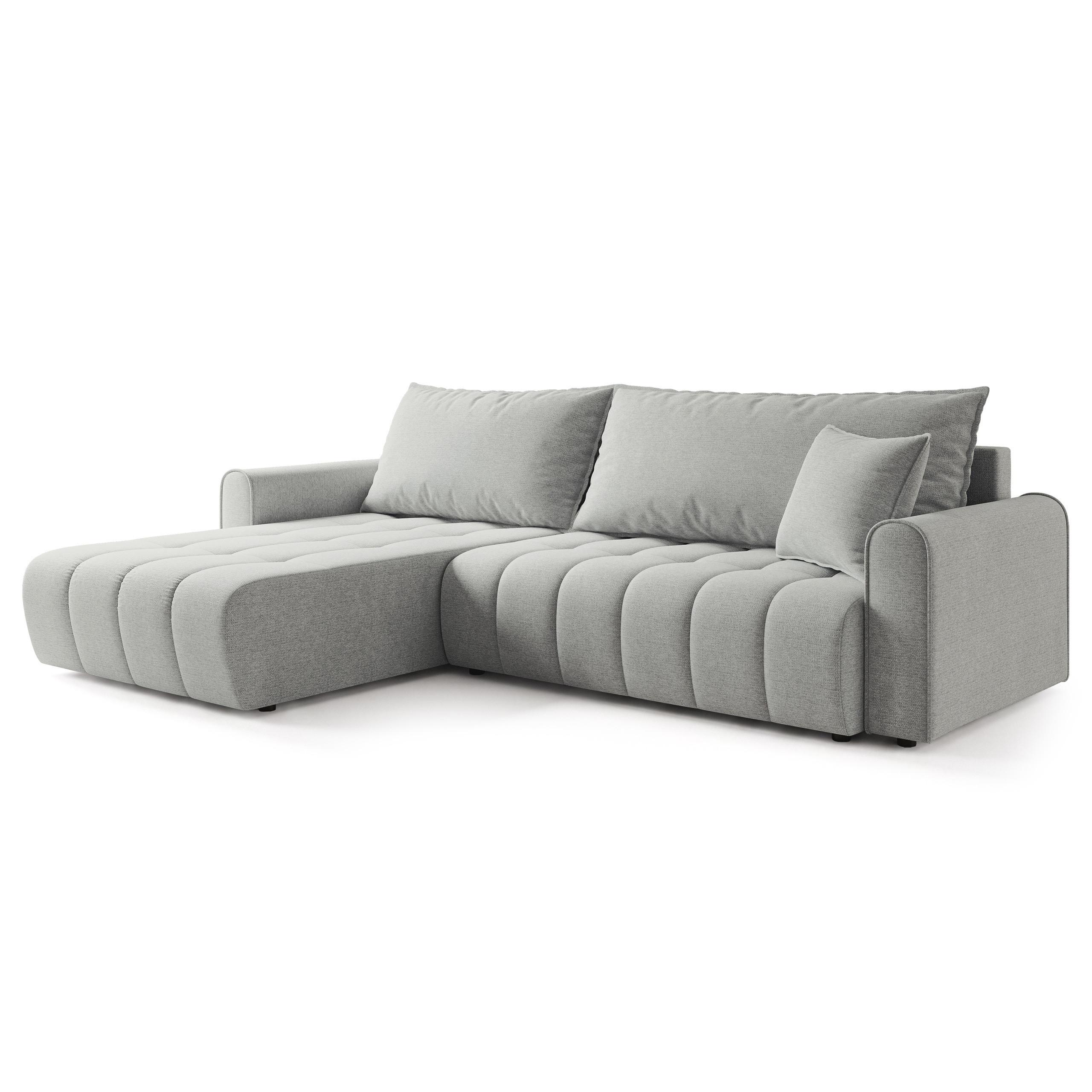 ECKSOFA FRIGA Hellgrau Strukturstoff mit Schlaffunktion - Hellgrau, Holz (283/185cm) - MASSENO