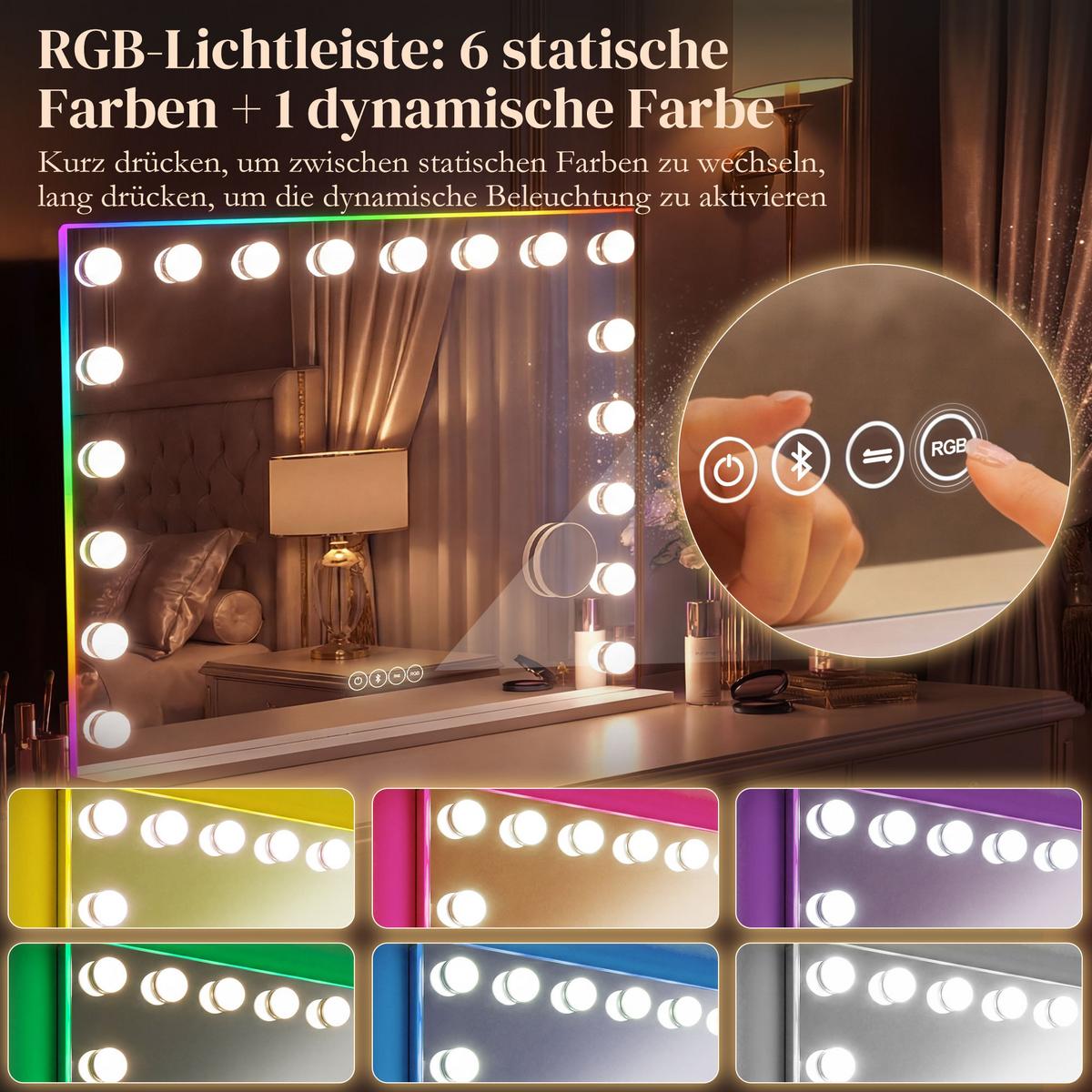 HOLLYWOOD-SPIEGEL Glas Weiß - Weiß, Glas (80/60/14cm) - HOMCOM