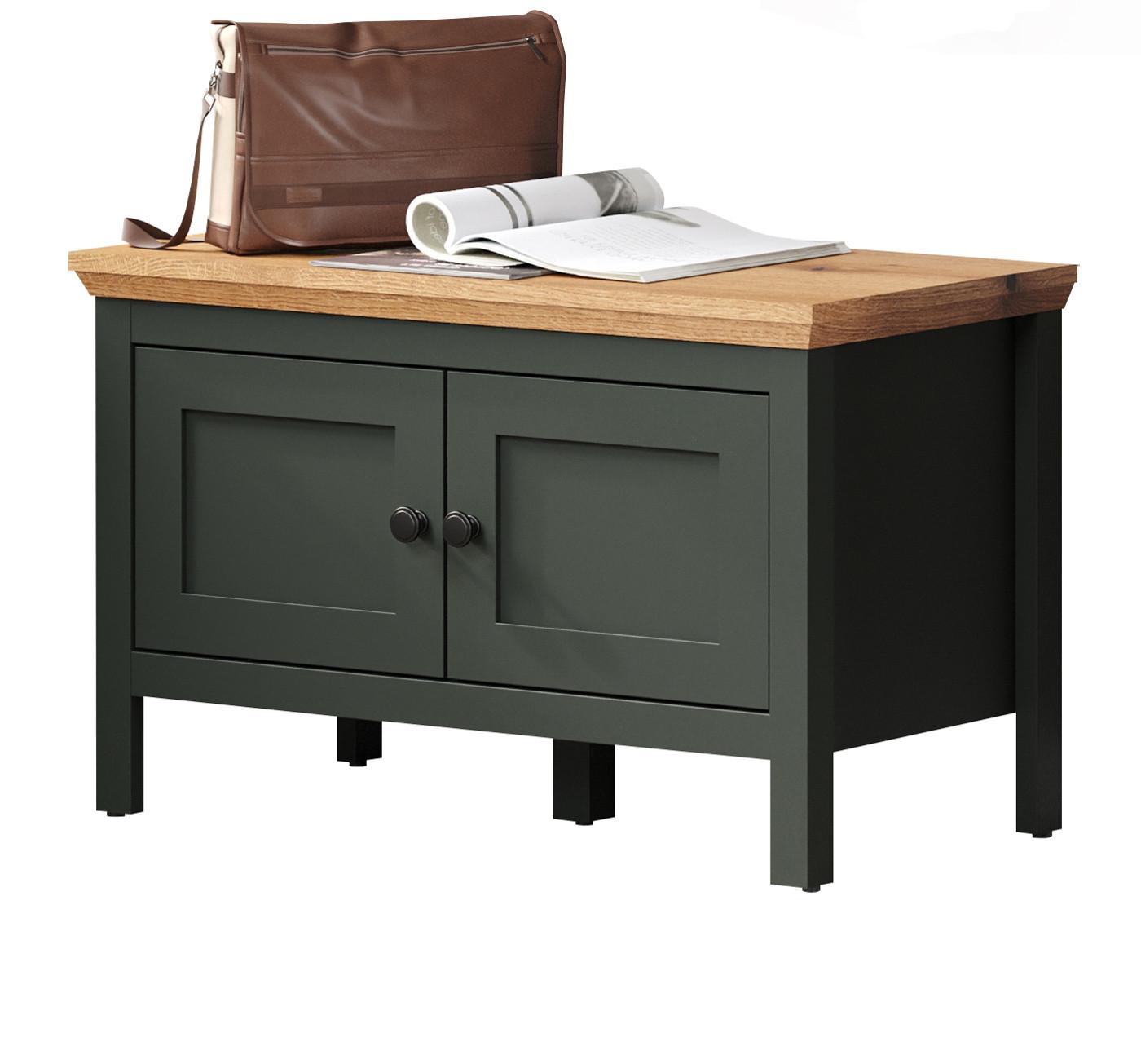 GARDEROBENBANK grün, Evoke Eiche Landhaus 77 x 48 cm, Sitzbank mit Stauraum - Eichefarben/Schwarz, Holzwerkstoff/Kunststoff (77/48/39cm) - Top.Furn