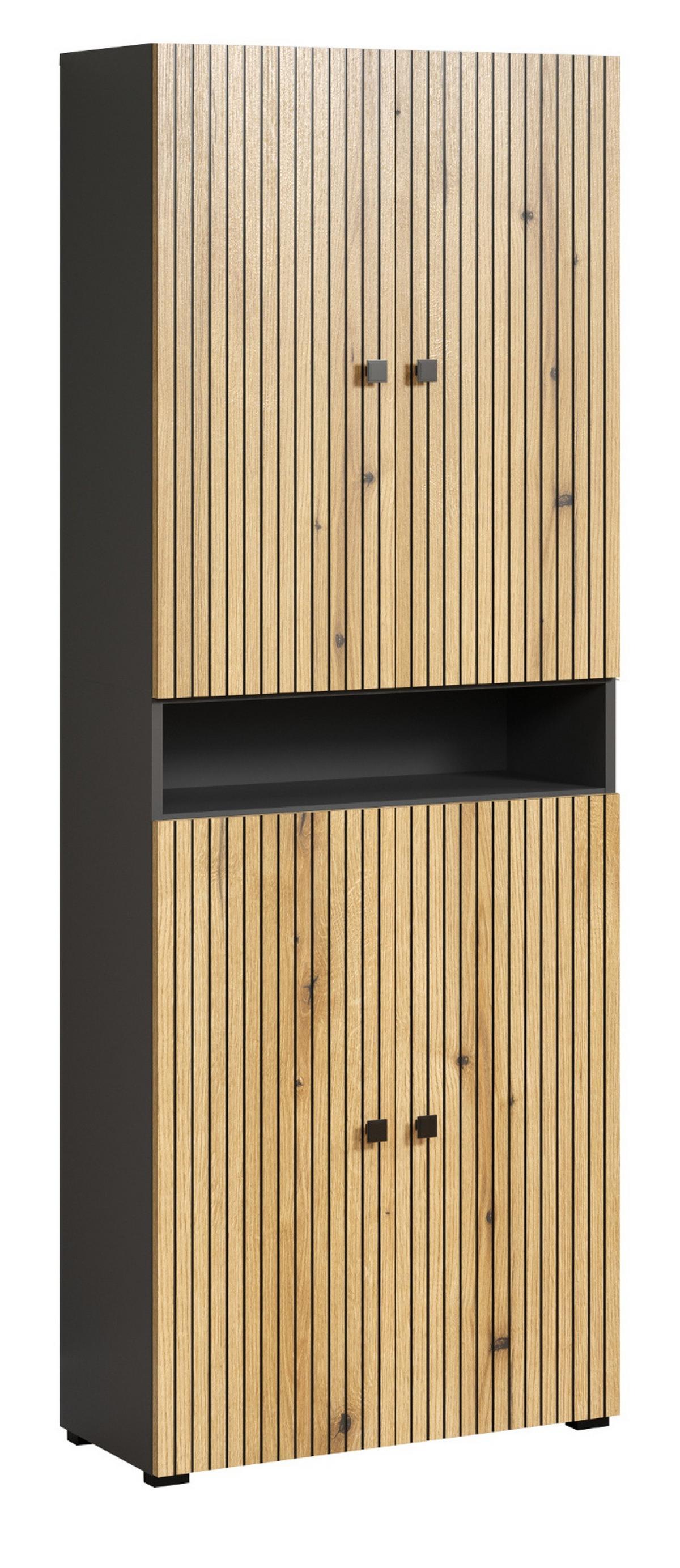 HOCHSCHRANK Evoke Eiche, grau 70 x 186 cm, Badschrank mit viel Stauraum - Eichefarben/Anthrazit, Holzwerkstoff/Metall (70/186/31cm) - Top.Furn