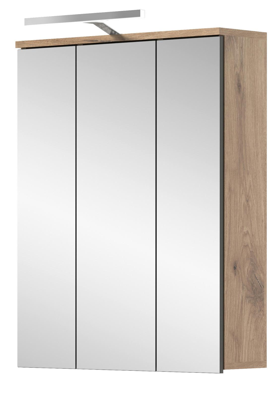 SPIEGELSCHRANK Eiche 60 x 77 cm Badschrank 3-türig mit Soft-Close - Eichefarben, Glas/Holzwerkstoff (60/77/18cm) - Inn.Furn
