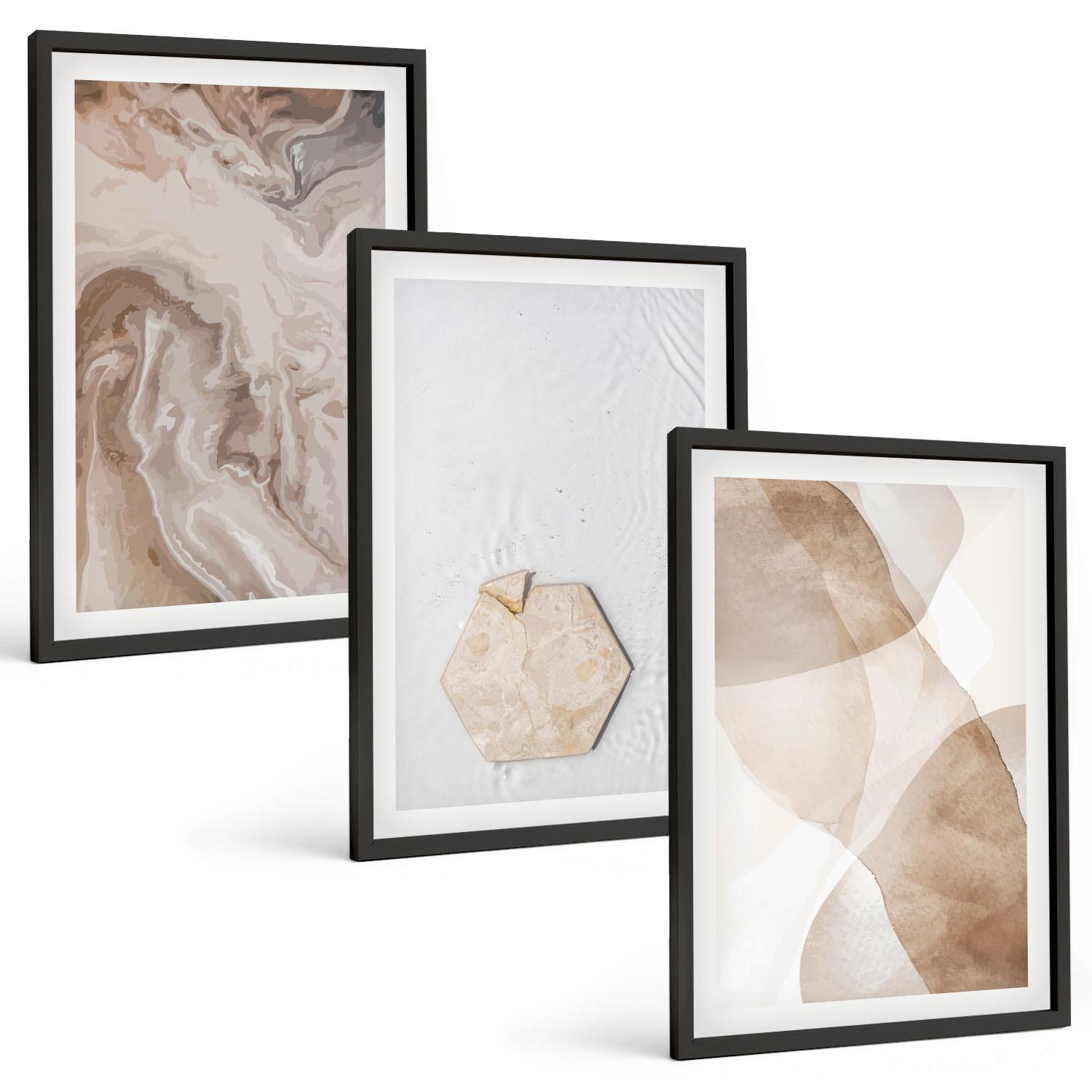 BILDER SET 3er Set - 40x60 cm Schwarzer Rahmen - Designerabstraktion der Natur - Schwarz, Kunststoff (40/60cm) - TULUP