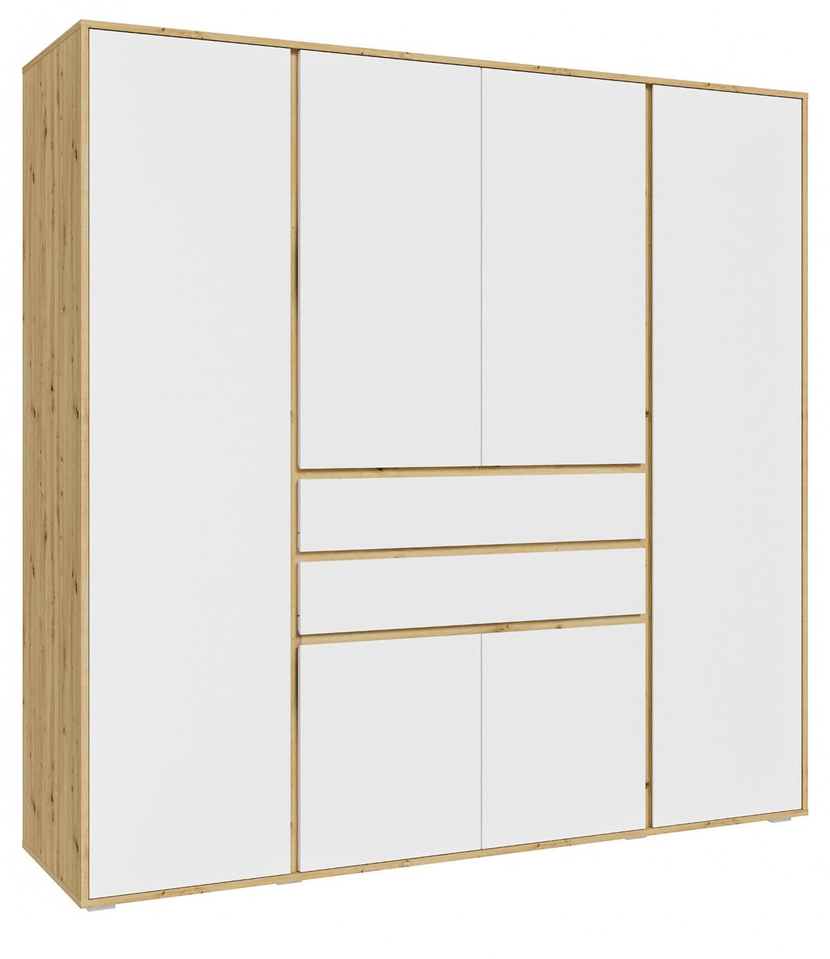 KLEIDERSCHRANK weiß, Eiche Artsian 197 x 194 cm, Drehtürenschrank 6-türig - Silberfarben/Weiß, Holzwerkstoff/Kunststoff (197/194/56cm) - Inn.Furn