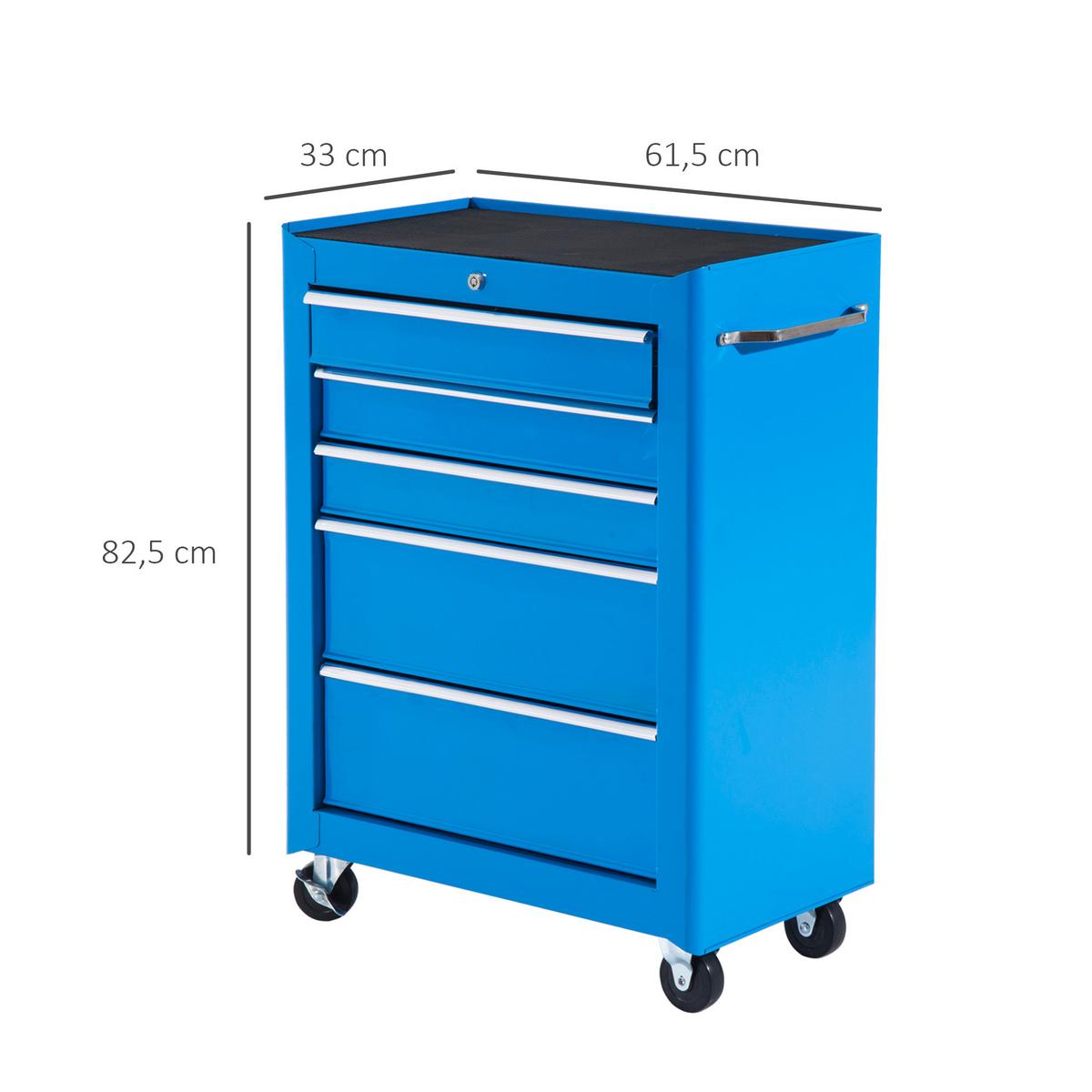 WERKZEUGWAGEN mit 5 Schubladen Blau - Blau, Metall (33/82.5/61.5cm) - HOMCOM