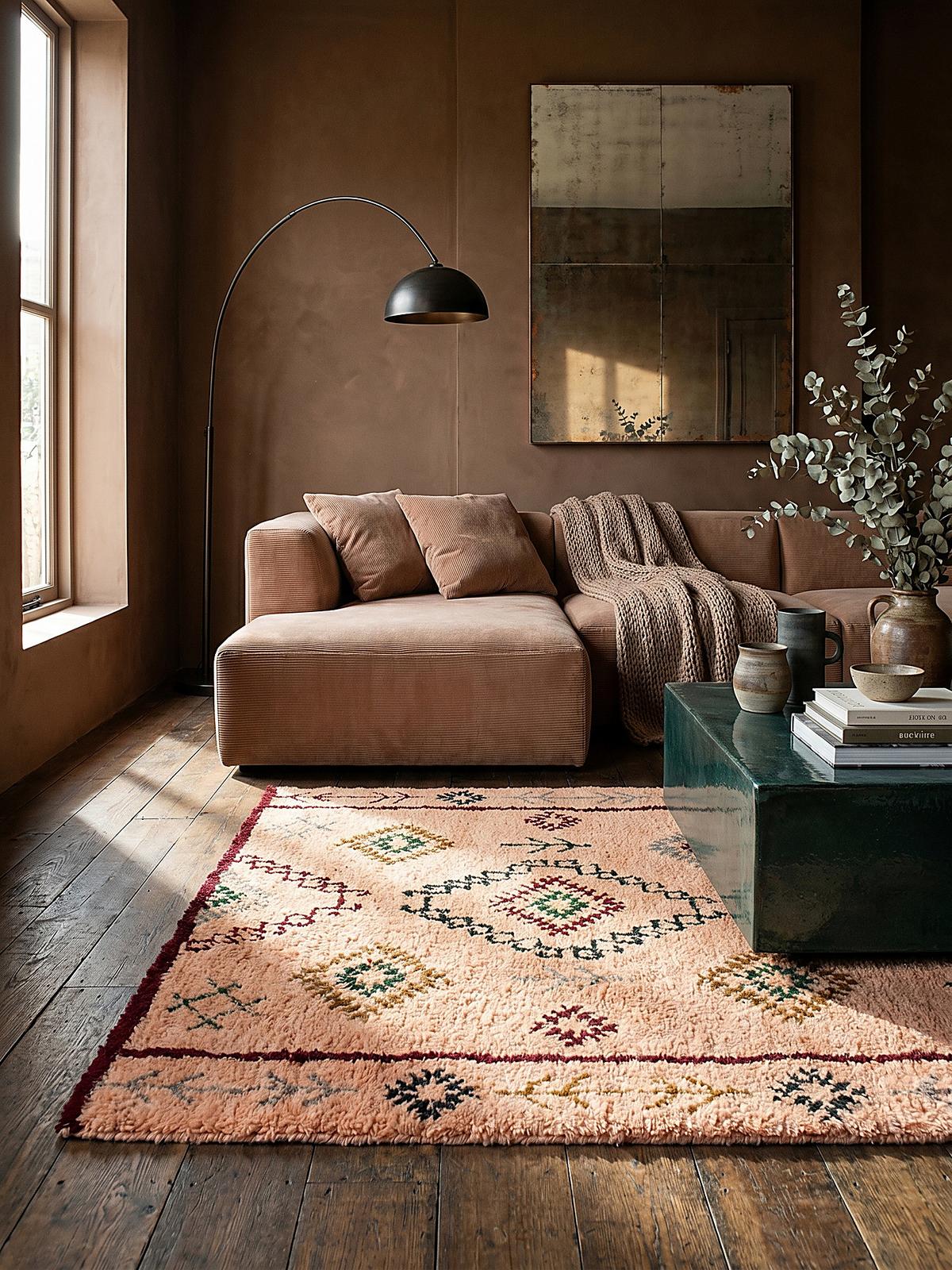 WOLLTEPPICH BRUE, mit Rautenmuster, Pfirsich, 200 x 290 cm - Orange, Textil (200/290cm) - KADIMA DESIGN