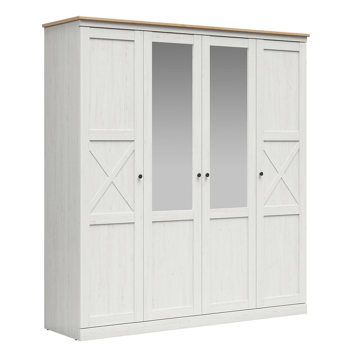 SCHRANK 4 Türen Victoria Weiß und Holz - Weiß, Holzwerkstoff (203/220/58cm) - Petits-meubles