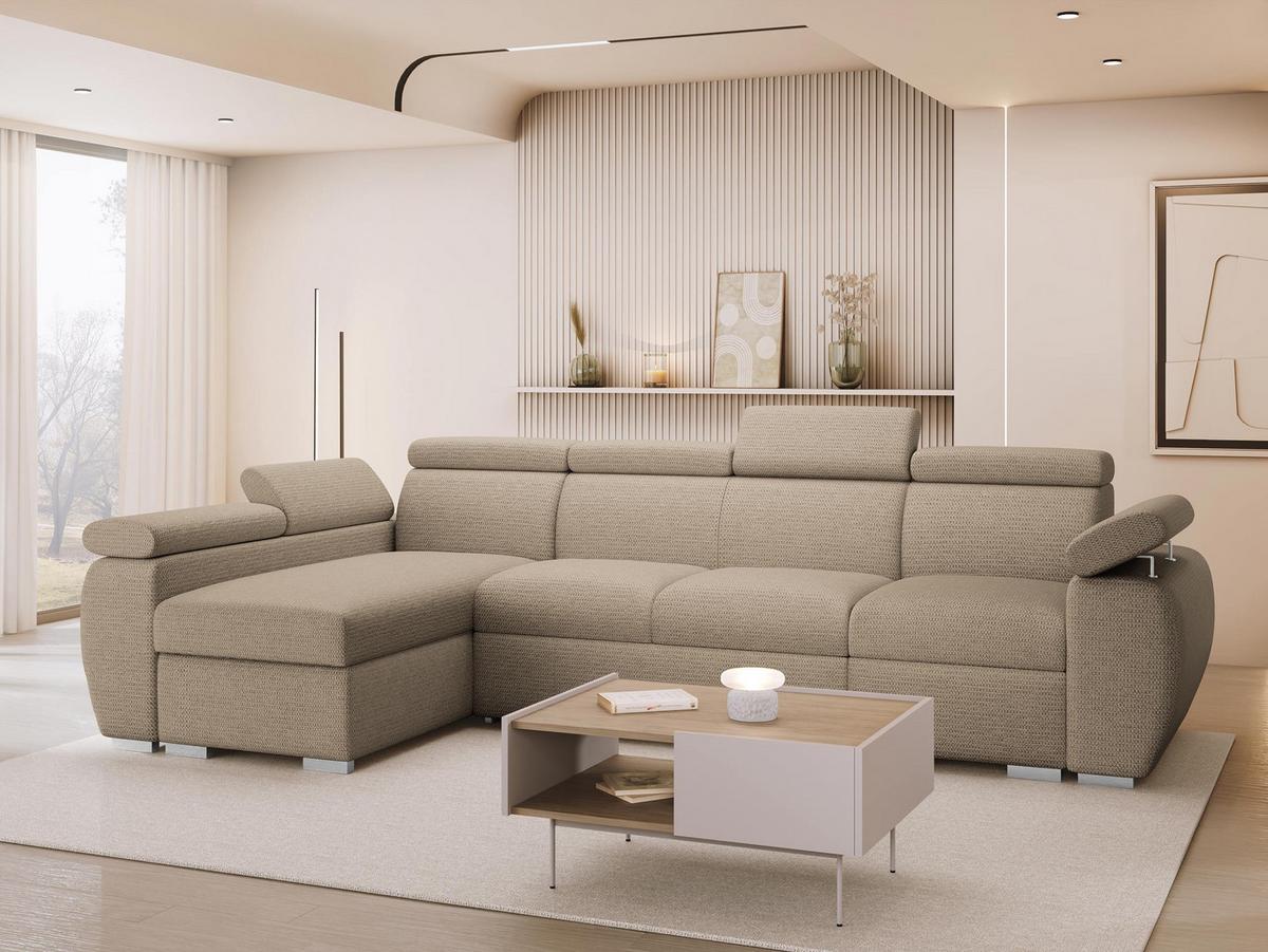 ECKSOFA Boston LCP, Seite: Links LCP+2R+1P(65) - Hellbraun/Silberfarben, Holz/Textil (320/170cm) - MIRJAN24
