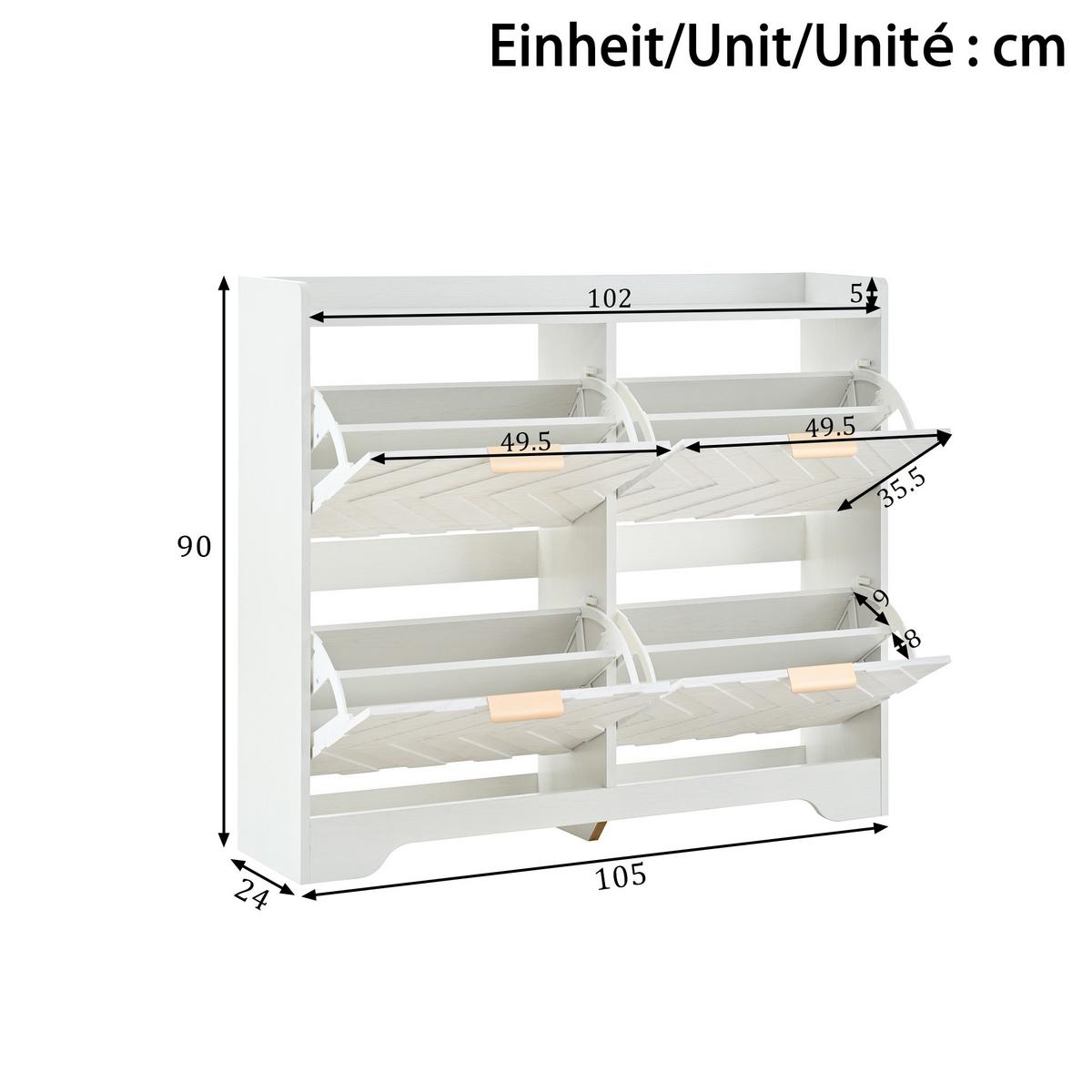 SCHUHSCHRANK mit 3d-strukturfront & 4 klappfächern - Weiß, Holzwerkstoff (105/90/24cm) - Urban Meuble