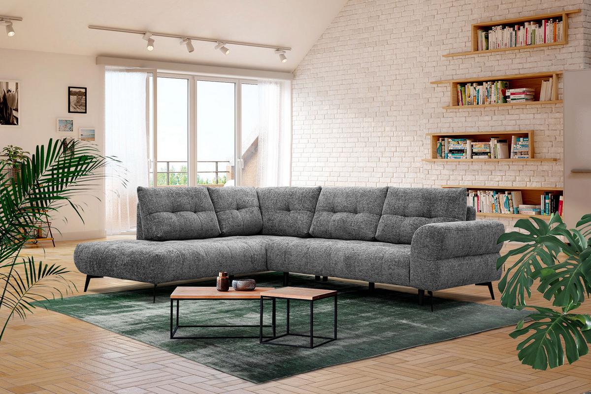 ECKSOFA SALVINI 5-Sitzer, dunkelgrau - Dunkelgrau/Schwarz, Holzwerkstoff/Textil (158/292cm) - Wozimo