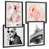 BILDER SET 4er Set - 50x50 cm & 40x60 cm Schwarzer Rahmen - Eiffels Porträt einer Frau mit Rosen - Schwarz, Kunststoff (50/50cm) - TULUP