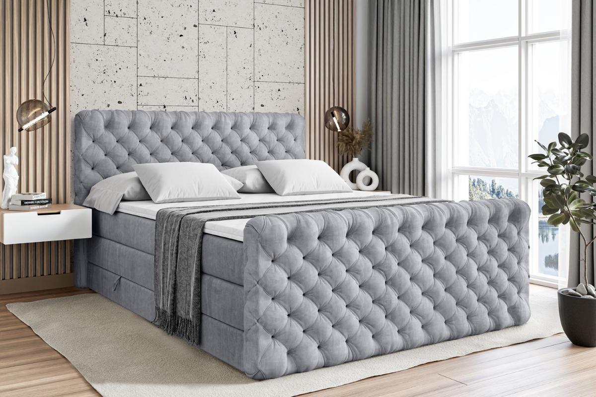 BOXSPRINGBETT BOXI8-Z KING - 180x200 - H3/H4 - Hellgrau - Hellgrau, Holzwerkstoff (180/200cm) - ALTDECOR