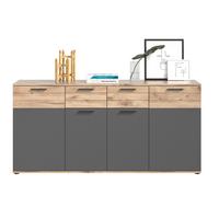 SIDEBOARD Eiche, grau 180 cm, Kommode mit Soft-Close, Wohn- und Esszimmermöbel - Eichefarben/Schwarz, Holzwerkstoff/Kunststoff (180/87/40cm) - Inn.Furn