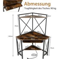 ECKCOMPUTERTISC 145cm Braun - Braun, Holz (75/113/145cm) - COSTWAY