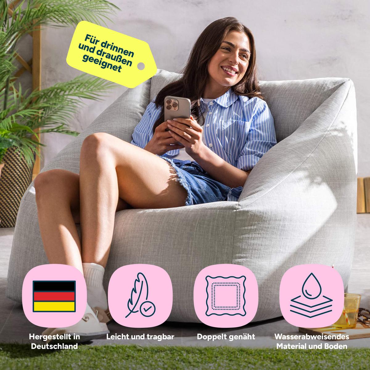 SITZSACK Outdoor-Sessel Natalia - Grau, Textil (97/35/84cm) - icon