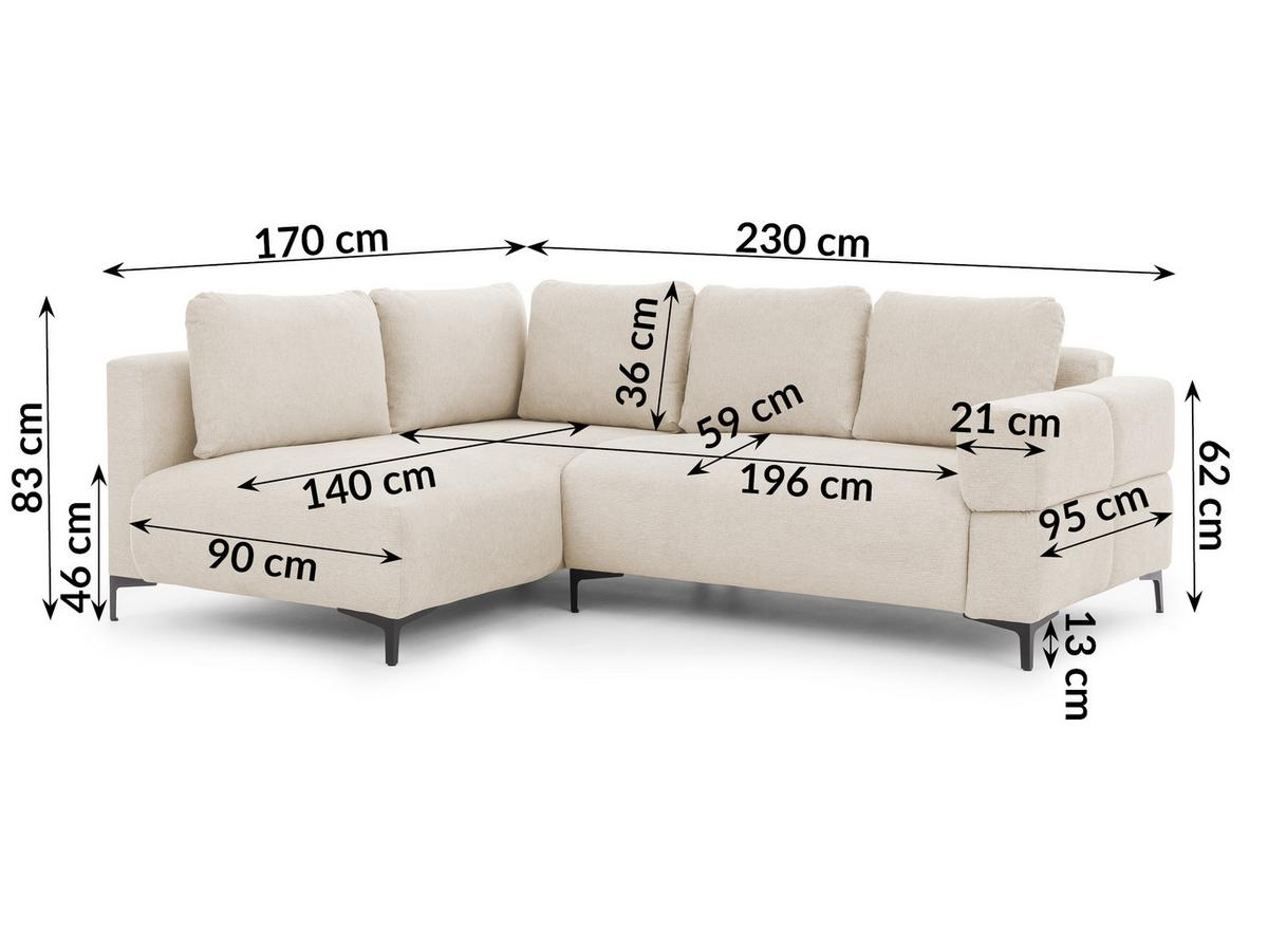 ECKSOFA inkl. Hocker Cardea mit Schlaffunktion in Bubble-Optik aus weichem Hellbeige Strukturstoff und hohem Sitzkomfort - Ottomane links - Beige/Schwarz, Holz/Textil (170/230cm) - S-Style Möbel