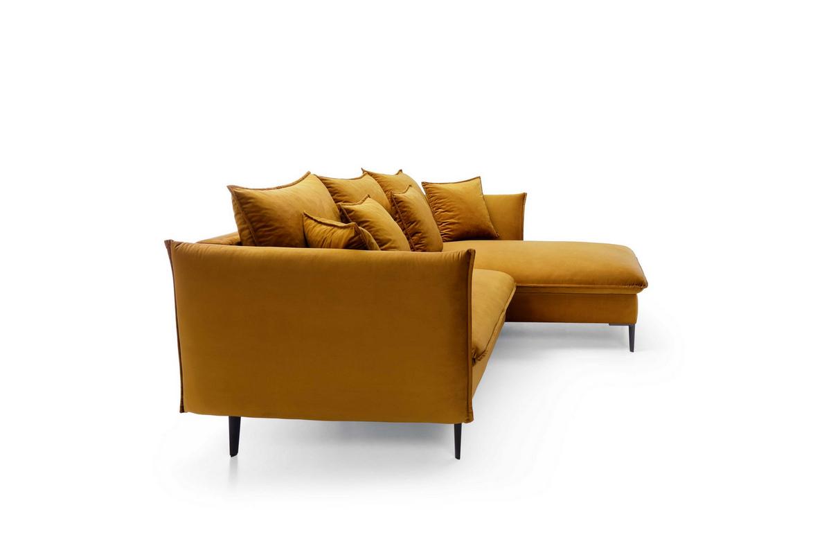 ECKSOFA SOLE Gelb Plüsch-Stoff mit Schlaffunktion - Gelb, Holz (258/167cm) - MASSENO