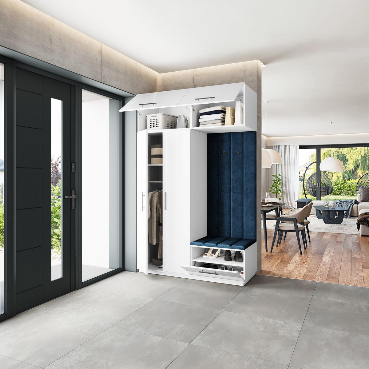 GARDEROBENSCHRANK REMA 150/240/60 cm Modern Garderobe-Set Weiß - Blau/Weiß, Holzwerkstoff (150/240/60cm) - MASSENO