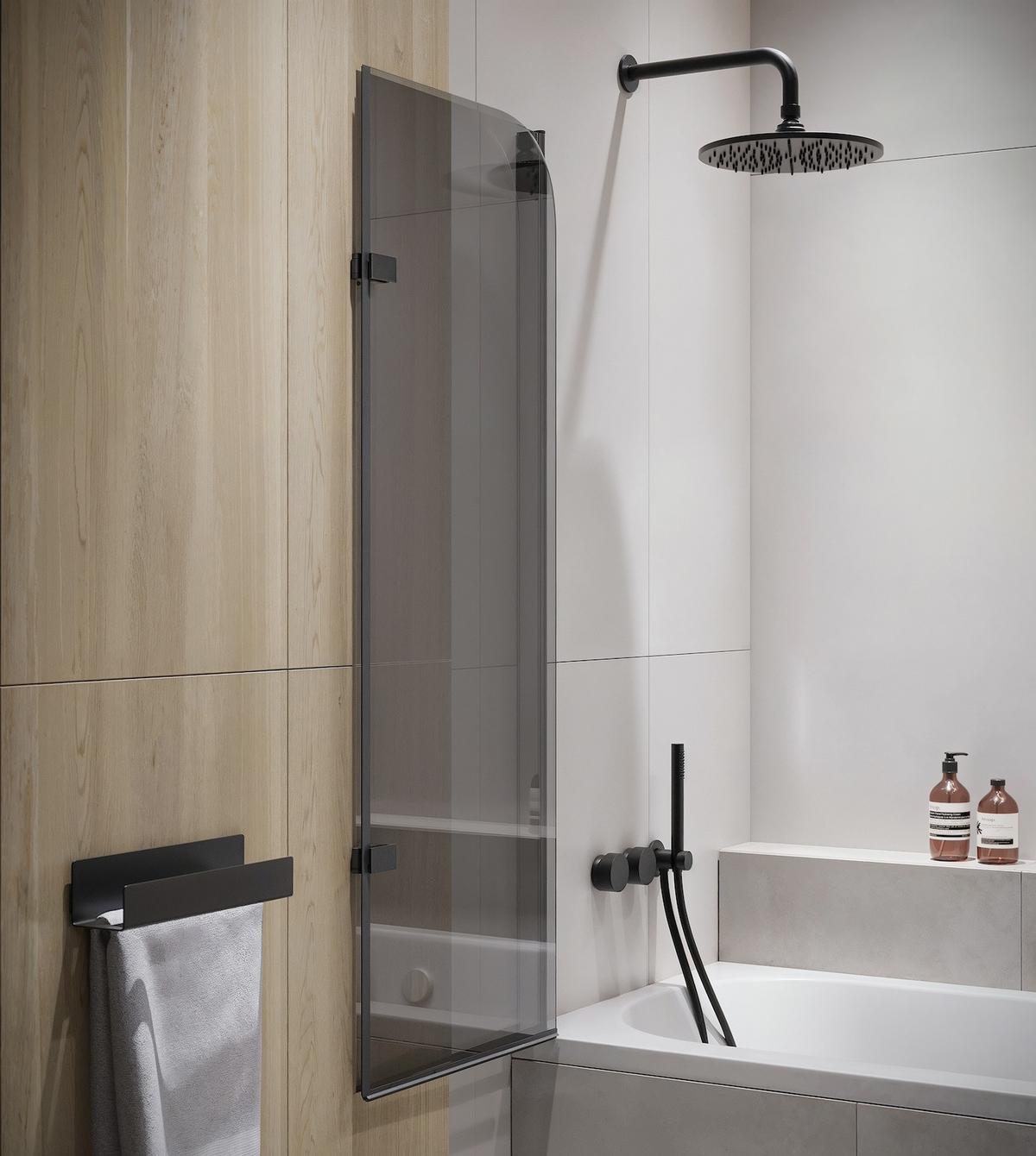 BADEWANNE Austin 2 Teile cm Schwarz mit Rauchglass - 100 x 140 cm - Schwarz, Glas (100/140cm) - Badplaats