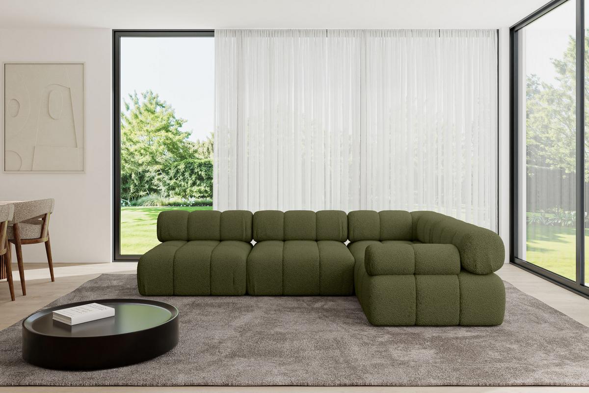 ECKSOFA modulares Sofa Mende-L2 - 285x190x70 cm Grün Bouclé - Grün, Holzwerkstoff/Textil (285/190cm) - ALTDECOR