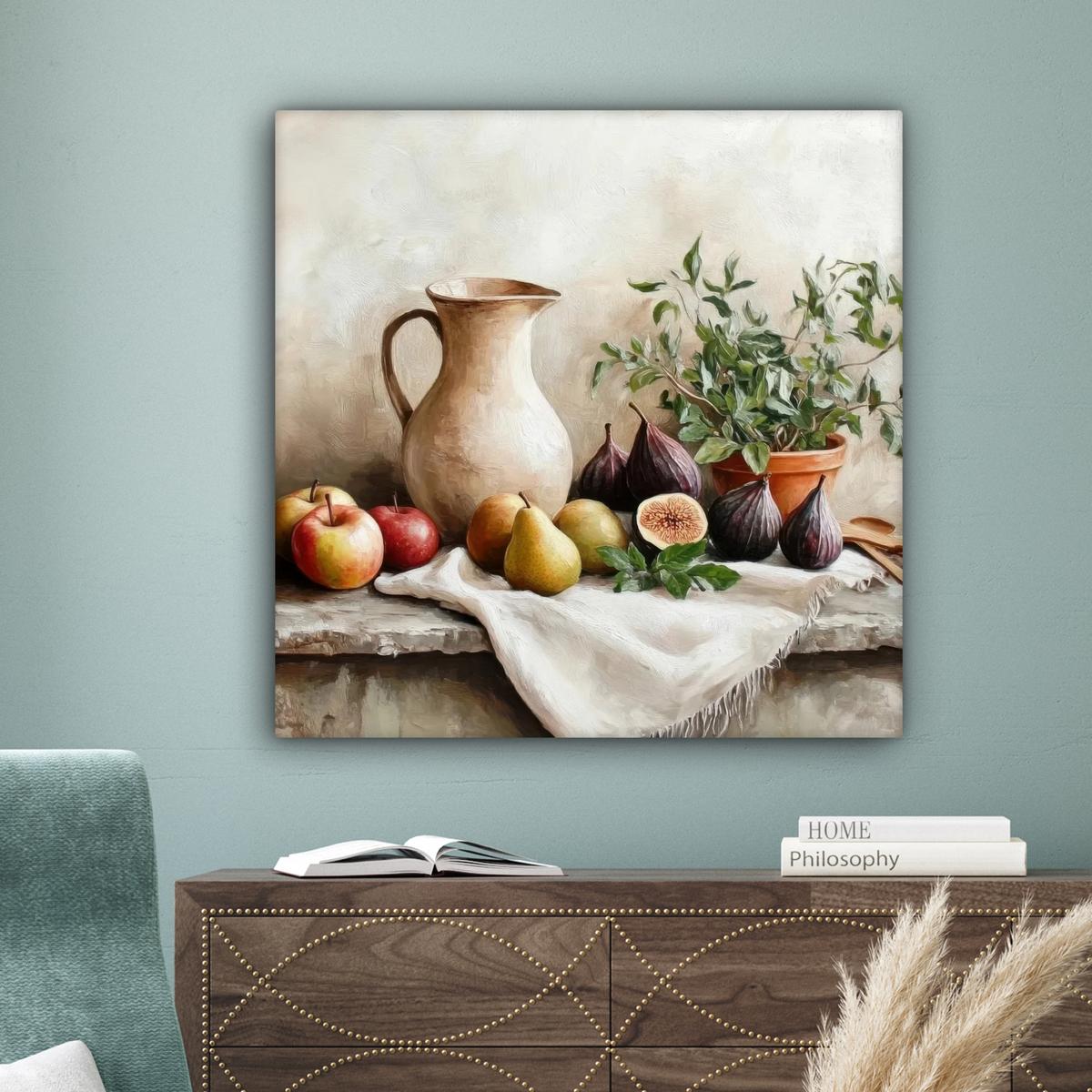 LEINWANDBILD Obst - Kräuter - Ländlich Deko Groß 90x90 cm - Naturfarben, Textil (90/90cm) - MuchoWow