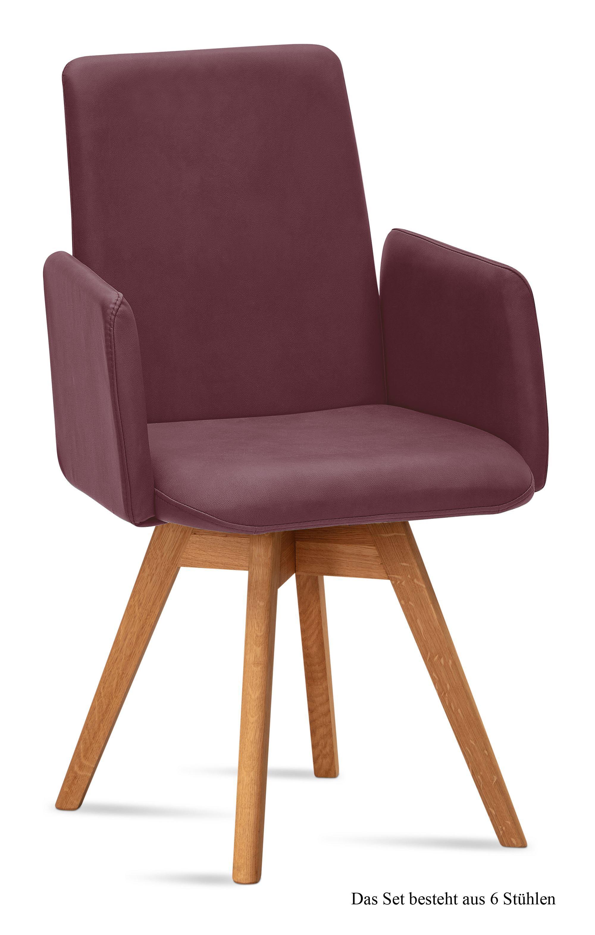 ARMLEHNSTUHL drehbar (6er-Set) Donny 52x92x60 Eiche geölt/Marsala - Eichefarben/Brombeere, Kunststoff (60/92/52cm) - 58aufmkessel